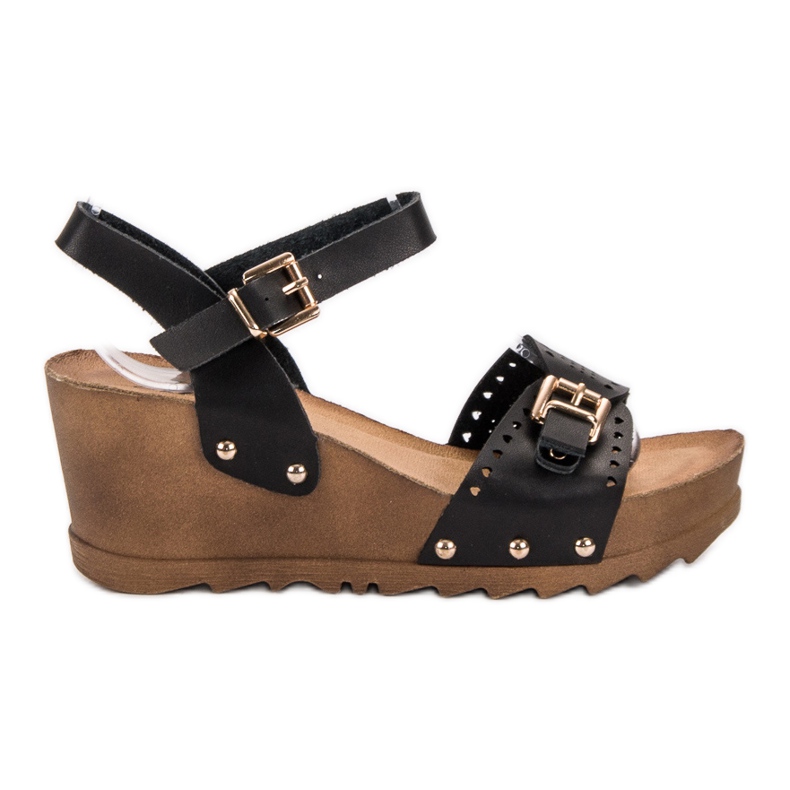 SHELOVET Black Wedge Sandals