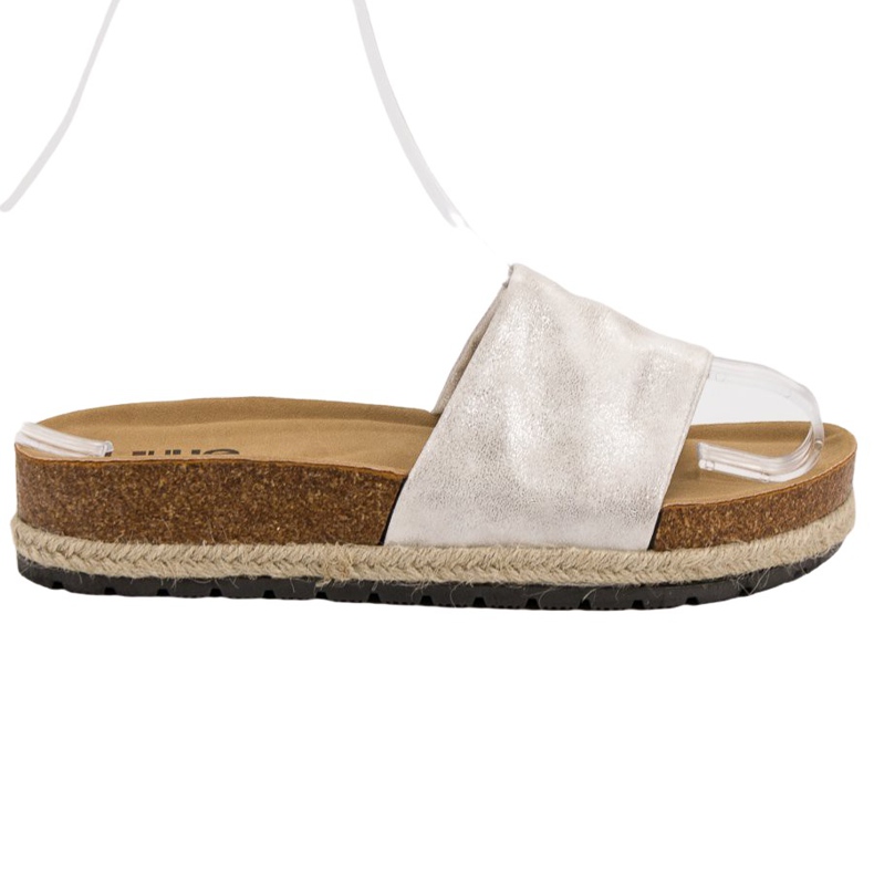 Kylie Shiny Silver Slippers grey