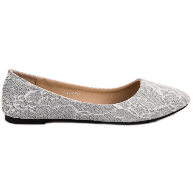 SHELOVET Lace Ballerinas With Glitter grey