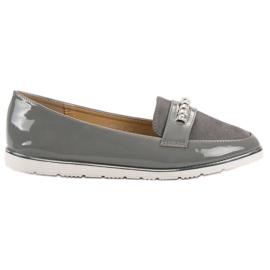 SHELOVET Gray lacquered loafers grey