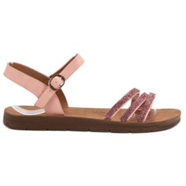 Camo Flat Sandals With Cubic Zirconia pink Camo Flat Sandals With Cubic Zirconia pink