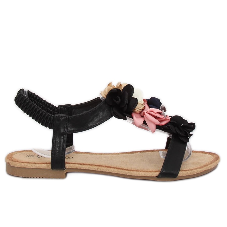 Black sandals with flowers 218-174 Black