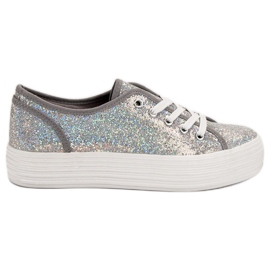 SHELOVET Sneakers With Glitter grey