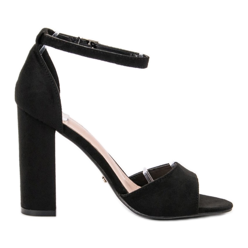 comfortable black heeled sandals