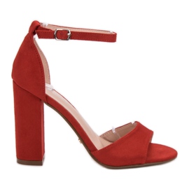 Ideal Shoes Comfortable high-heeled sandals red