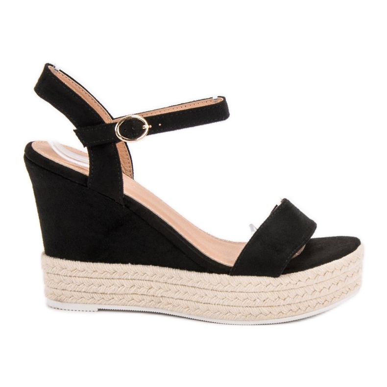Ideal Shoes Stylish wedge sandals black Ideal Shoes Stylish wedge sandals black