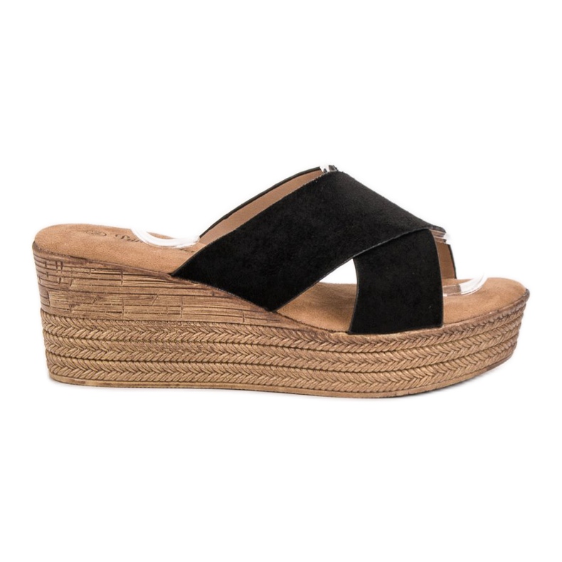 SHELOVET Black Wedge Slippers