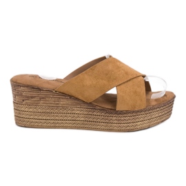 SHELOVET Camel Wedge Sandals brown