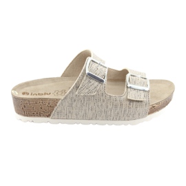 Women's beige Inblu NM013 slippers with silver particles brown grey