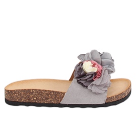 Gray slippers with flowers 218-170 Gray purple