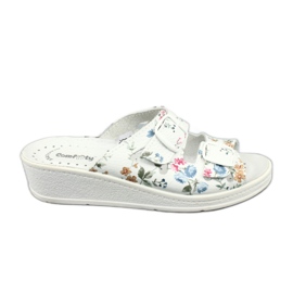 Women's wedge slippers Comfooty Mia Flowers white