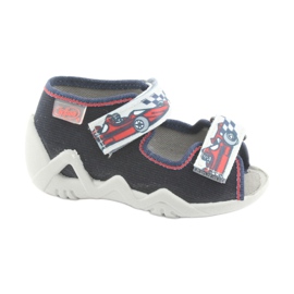 Befado children's slippers 250p084 navy blue/red with a car grey