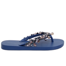 JH68 Navy navy blue flip-flops with beads