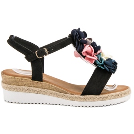 SHELOVET Suede Sandals With Flowers black