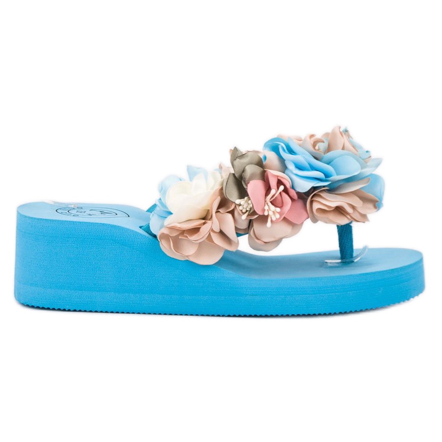 Blue wedge flip flops sales