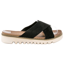 Laura Mode Black Suede Slippers