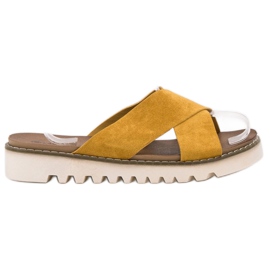 Laura Mode Mustard Suede Slippers yellow