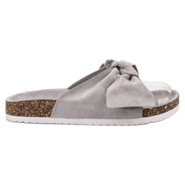 Diamantique Slippers With Bow grey
