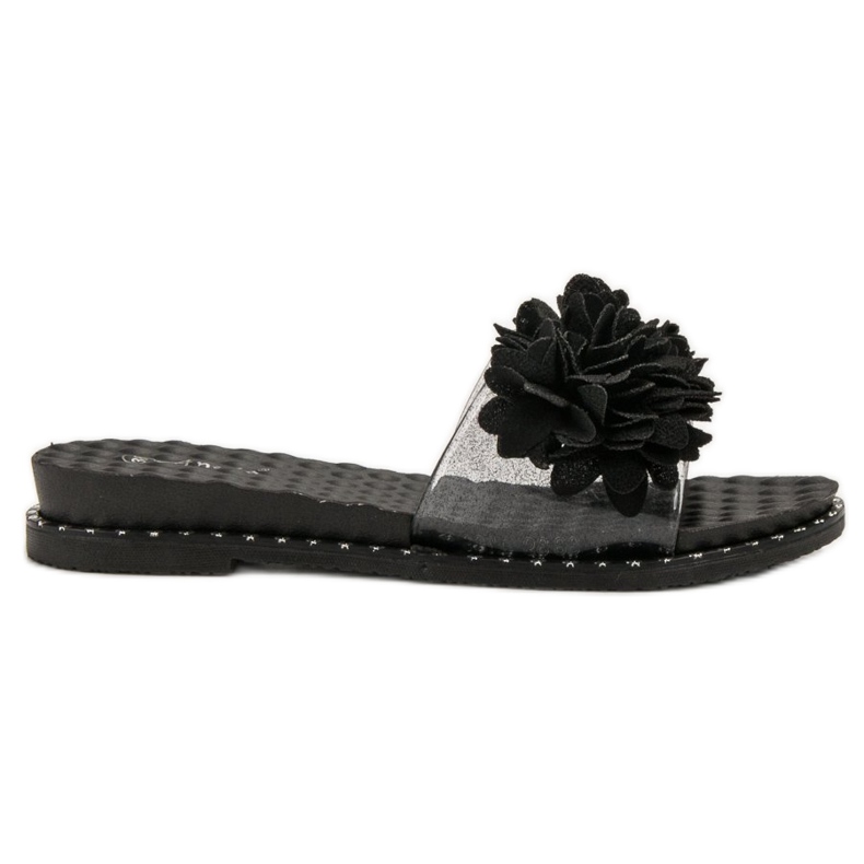 Anesia Paris Rubber Slippers With Flowers black Anesia Paris Rubber Slippers With Flowers black