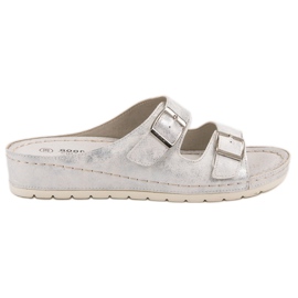 Goodin Slippers With Buckle white grey Goodin Slippers With Buckle white grey