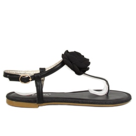 Black sandals with a flower T314P Black