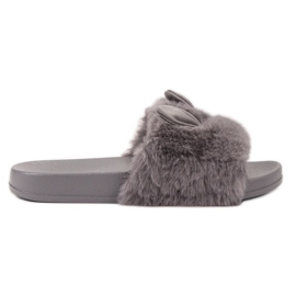 Vinceza Gray Slippers With Fur grey