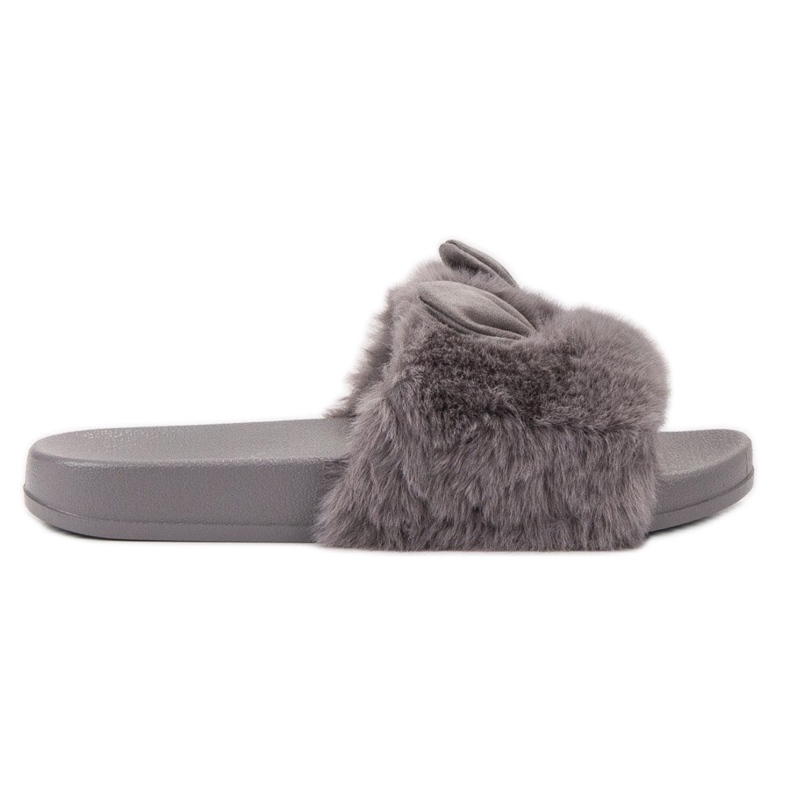 Vinceza Gray Slippers With Fur grey