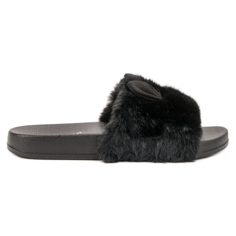 Vinceza Black Slippers With Fur