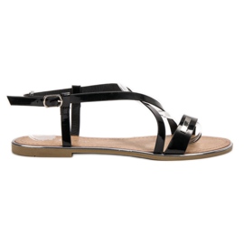 Anesia Paris Lacquered Flat Sandals black