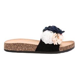SHELOVET Suede Slippers With Flowers black