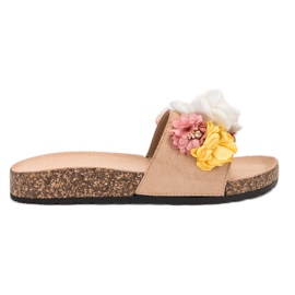 SHELOVET Suede Slippers With Flowers brown