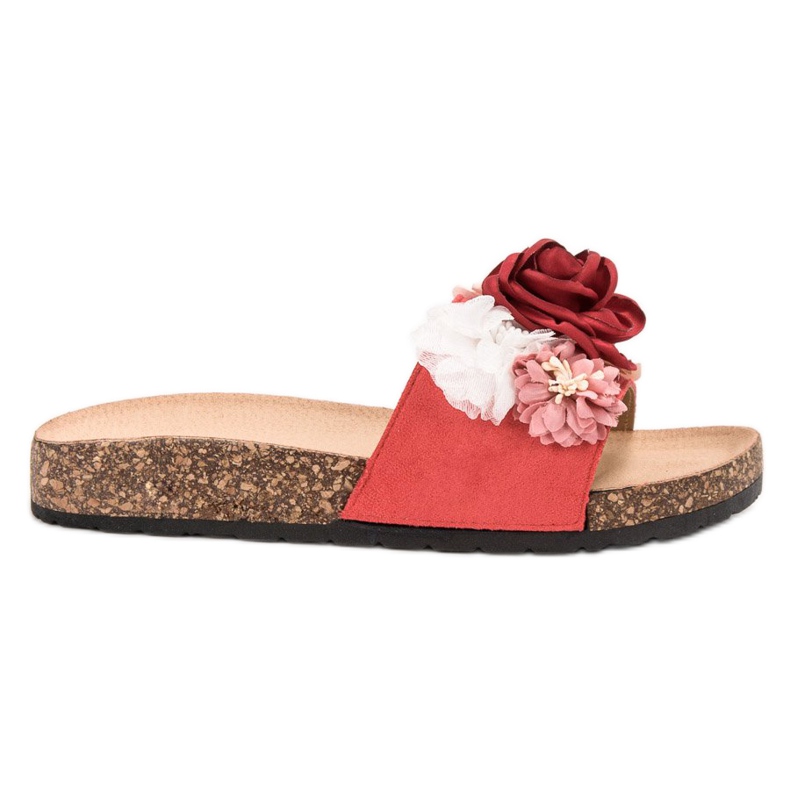 SHELOVET Suede Slippers With Flowers red