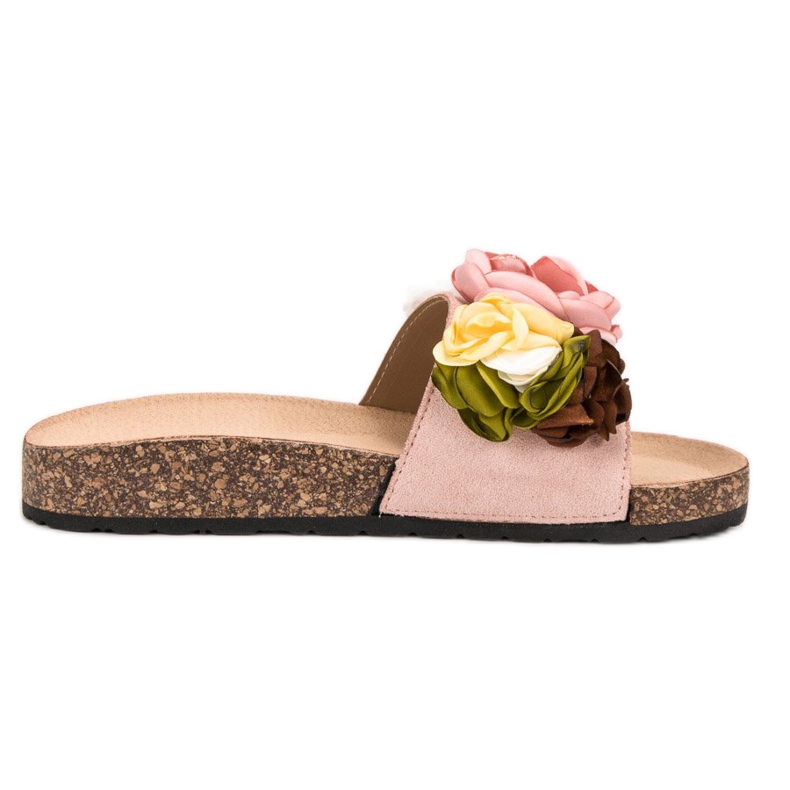 SHELOVET Suede Slippers With Flowers pink SHELOVET Suede Slippers With Flowers pink