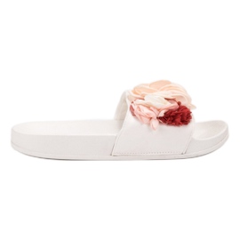 Anesia Paris White Slippers With Flowers