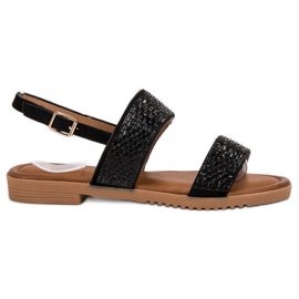 Primavera Black Sandals With Crystals