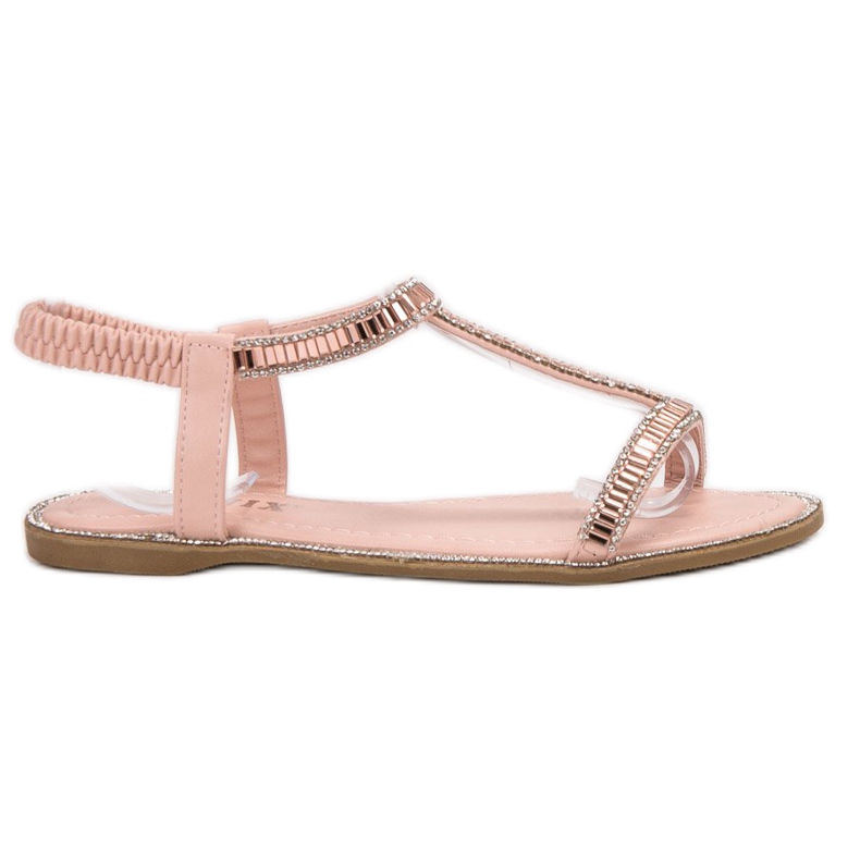 SHELOVET Flat Sandals With Crystals pink
