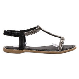 SHELOVET Flat Sandals With Crystals black