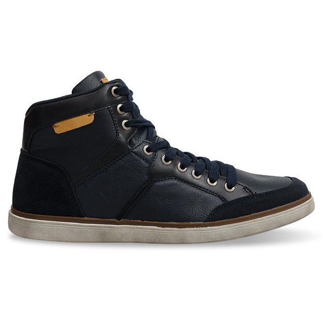 High Sneakers Natural Leather XF117 Navy Blue High Sneakers Natural Leather XF117 Navy Blue