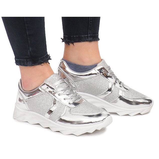 Sports Sneakers B8890-1 Silver grey
