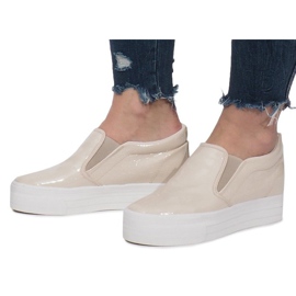 Lacquered Sneakers On Wedge KB-125 Beige