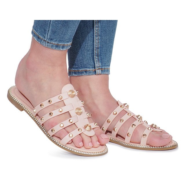 Pink slippers with Rabelle studs beige