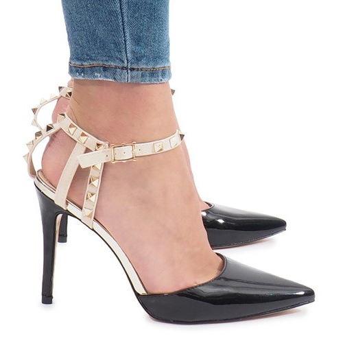 Black lacquered heels with Behati studs multicolored yellow