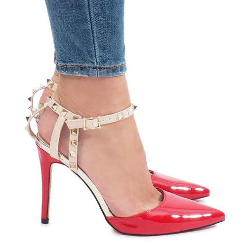 Red lacquered heels with Behati studs multicolored yellow