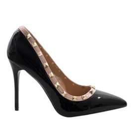 Black lacquered heels with X-68 studs Black lacquered heels with X-68 studs