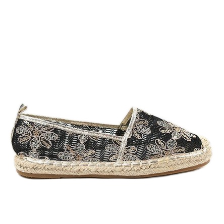 Black openwork espadrilles with flowers 68-118