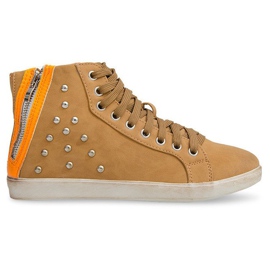 High Sneakers With Studs 6573 Camel brown multicolored