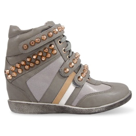 Sneakers Boots On Wedge F1001 Gray grey green