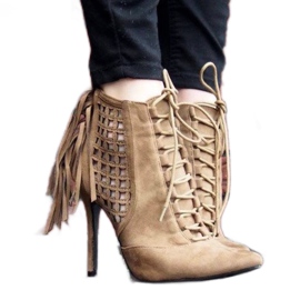 Richly decorated high sandals 11047 khaki