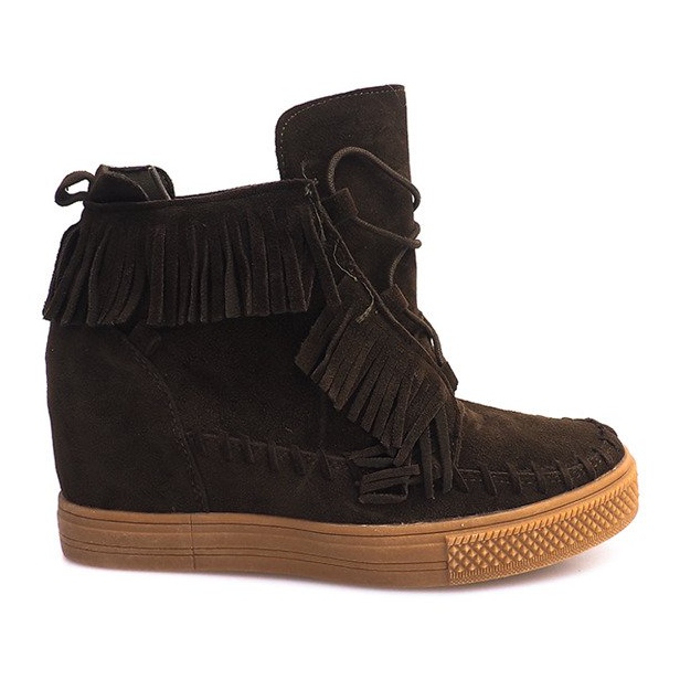 Wedge Sneakers With Fringes Boho F3 Green