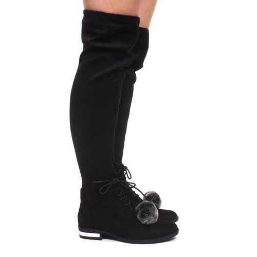 Suede Boots Pompon G-41 Black